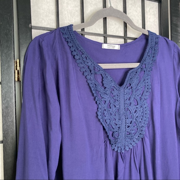 Anthropologie Lace Flare Sleeve Blouse Blue Small - Picture 8 of 14